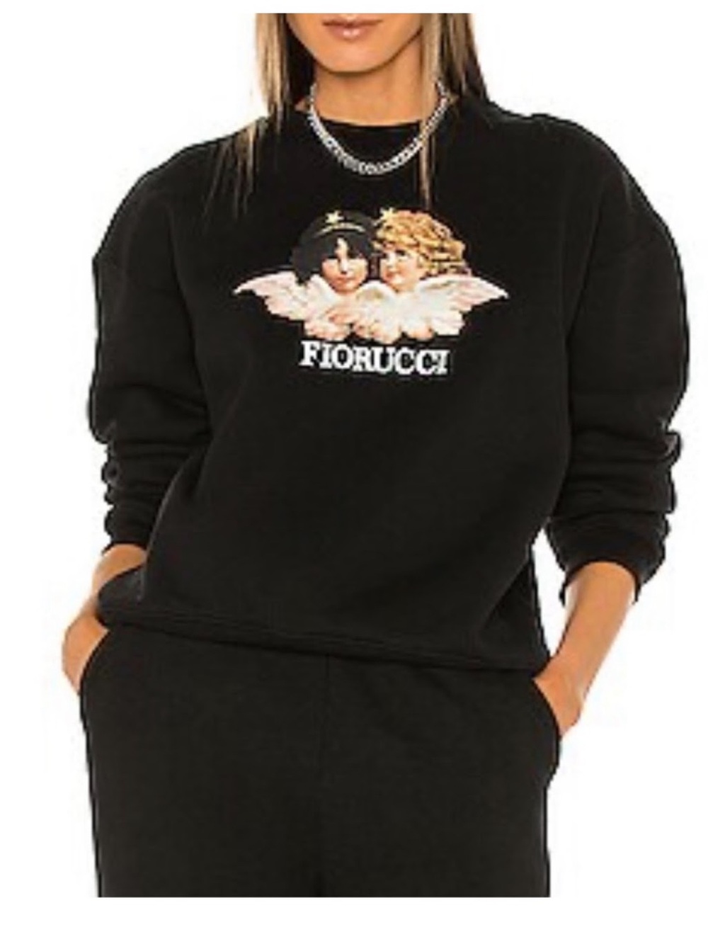 Fiorucci Black Sweatshirt with Twin Angel Chest Graphic